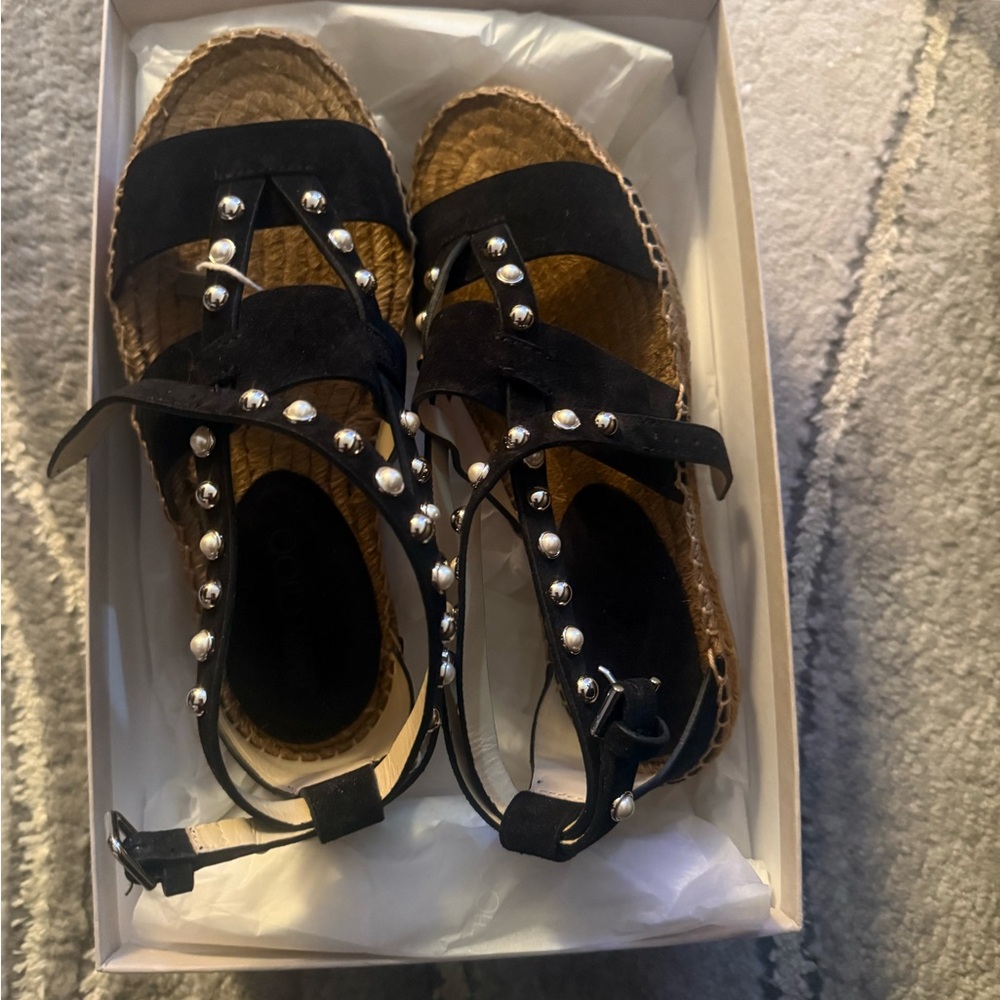 Jimmy Choo Black Studded Espadrille Sandals with Ankle Strap